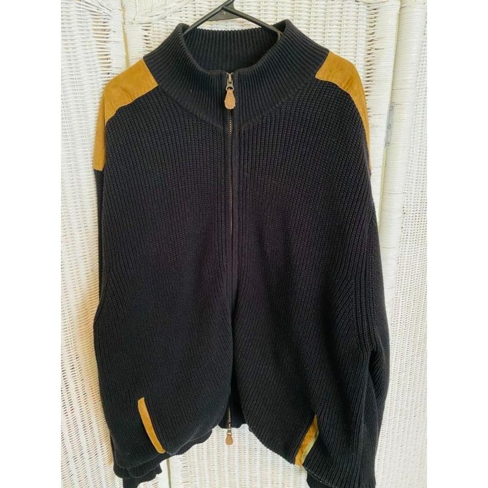 Orvis Heavy Cable Knit Full Zip Black Sweater Mens